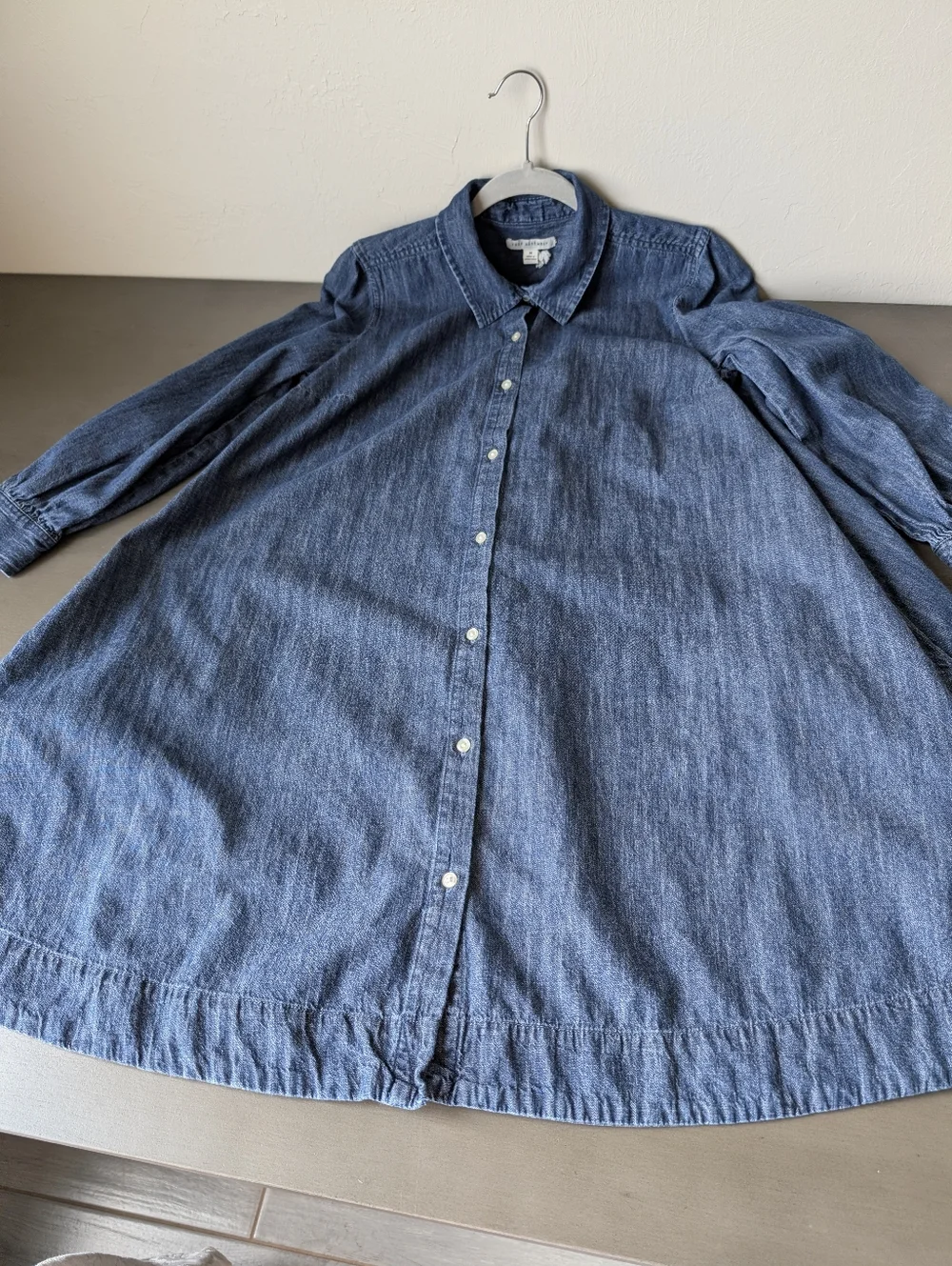 Free Assembly Blue Denim Button-Front Shirt Dress A-Line Size M Collared Cotton - Picture 9 of 16
